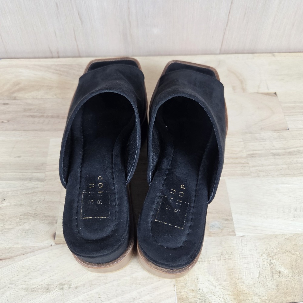 SHUSHOP Karlie Womens Black Suede Platform Slide Sandals Open Toe Slip-On Sz 7.5 - Picture 5 of 10